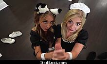 Stepdaughter And Bestie Offer To Be Daddy's Slaves For A Month