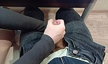 Jerked classmate's cock during lecture in public