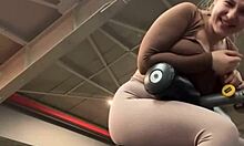 public extreme masturbate and training at the gym with shaved pussy fingering