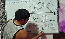 student nerd solves x in sexual math triangle with teacher