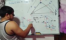 student nerd solves x in sexual math triangle with teacher