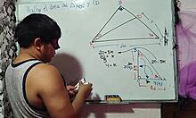 student nerd solves x in sexual math triangle with teacher