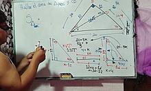 student nerd solves x in sexual math triangle with teacher