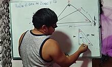 student nerd solves x in sexual math triangle with teacher