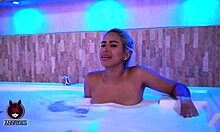 Blonde Latina Prostitute Licks and Fists Big Pussy in Bathroom.