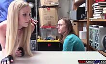 A young couple gets busted fucking in a store by a mall cop.