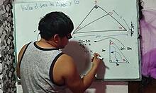 student nerd solves x in sexual math triangle with teacher