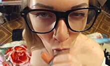 Girl intensely sucking man's cock in POV, then fucking