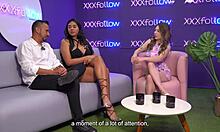 Melany Latina's hot wife gets fucked by Tommy Miller in XXXfollow sessions, her big tits and ass on display. Dani Ortiz podcasts the action.