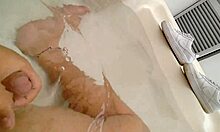 She gives a shoejob and creampie, masturbating him with shoes and making him fuck them until cumming