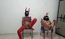 Masked Sluts Spread Vaginas With Dildos