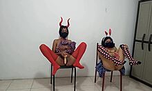 Masked Sluts Spread Vaginas With Dildos