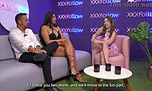 Melany Latina's hot wife gets fucked by Tommy Miller in XXXfollow sessions, her big tits and ass on display. Dani Ortiz podcasts the action.