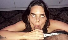 Midnight blowjob from chubby wife with huge natural tits and sloppy deepthroat teasing