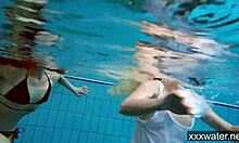 Hot Russian girls enjoy a relaxing swim in the pool