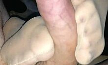 Homemade Sensual Footjob With Tan Stockings