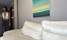 Latina girl next door makes first porno to pay rent and takes white cum on feet