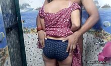 indian desi bhabhi gives handjob husband cums on blue panty