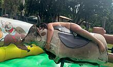 brazilian amateur rides jet ski and mechanical bull in thong bikini