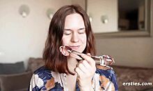 anca pounds her shaved pussy with dildo intensely