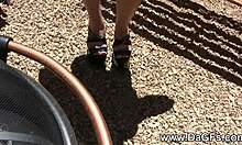 Homemade sun lotion for her big tits