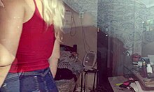 Blonde hottie gets stuck under bed