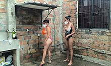 my neighbors diplomacy ends in an exciting way we get together in the shower and get excited while we spray water on our skin