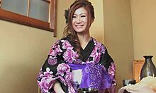 Japanese slut enjoys a clit vibrator rub before riding a huge cock!