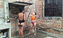 my neighbors diplomacy ends in an exciting way we get together in the shower and get excited while we spray water on our skin