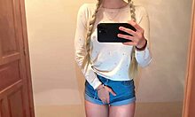 Cute girl films herself in the mirror before going to college and gets very horny