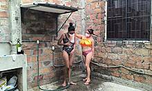 my neighbors diplomacy ends in an exciting way we get together in the shower and get excited while we spray water on our skin