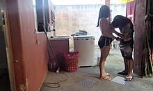 Maid couldn't resist my throbbing cock while wife was out