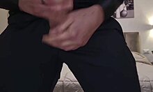 He arrives in an elegant dress, delivering an explosive cumshot after an endless handjob and sucking cock