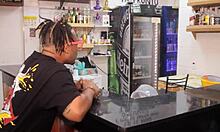 he surprised her in the bar's kitchen