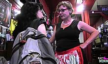 Stockinged busty stepmom feels intense pleasure fingering her pussy before using toy with teen