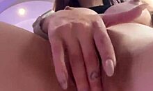 Brunette teen displays her pretty pussy up close with cum dripping from her mouth