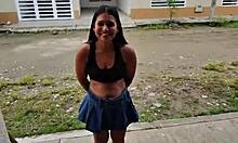 The pretty brunette teen receives abundant hot cum on her lovely face