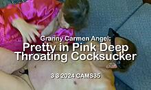 Granny Carmen Angel pretty in pink deep throating cocksucker