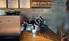 Crazy cumwalk in starbucks - blowjob in public toilet drinking coffee with sperm