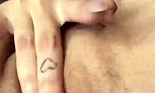 Brunette teen displays her pretty pussy up close with cum dripping from her mouth