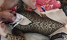 i'm fucking this white amateur milf in cotton leopard bodysuit heels stockings doggy style pov ass licking blowjob spanking