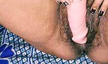 Desi hot indian girl with big boobs hairy pussy inserting dildo and moaning