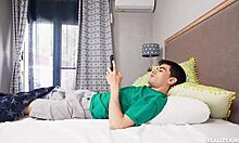 Airhorn prank leads to facesitting and licking in bedroom