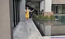 Tiny asian teen 18+ elle venove gets a strapon threesome punishment from her neighbors diamond banks and johnny castle