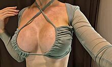 Big tits try on see-through outfit