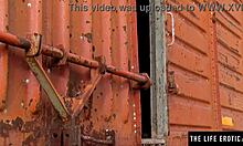 Adventurous beauty masturbates in abandoned railroad car with toys and fingering