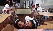 Four teens enjoy time with sex ed teacher for practice