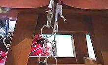 Big pussy lips dangled and stretched with weights