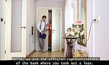 Russian blonde pays debts with tight pussy and asshole double penetration