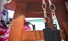 Big pussy lips dangled and stretched with weights